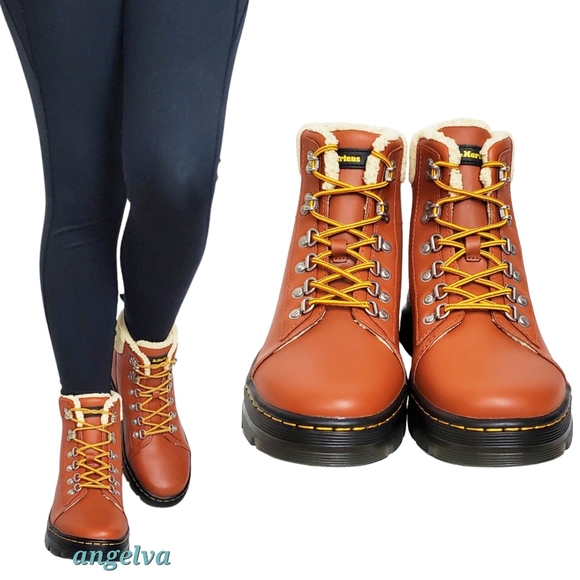 NWB Dr Martens combs leather faux fur lined combat boots rust tan waterproof - Picture 4 of 16